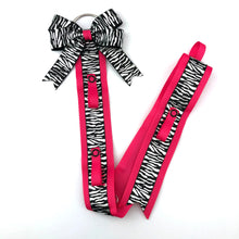 Load image into Gallery viewer, Cheer bow holder hot pink with zebra print