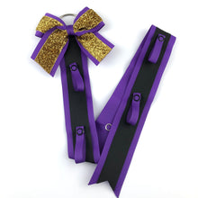 Load image into Gallery viewer, Cheer Bow Holder purple black gold