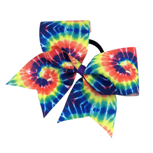 Hair bow tie dye rainbow cheer bow